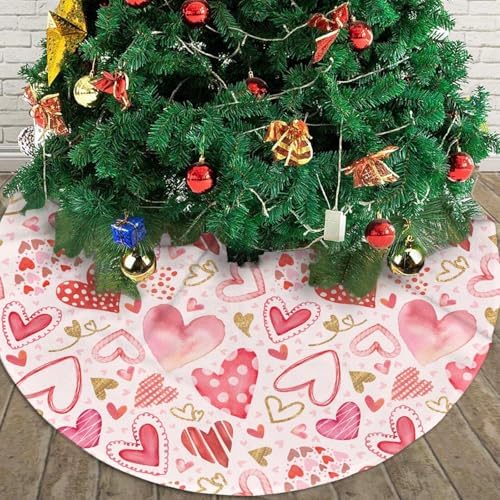 Valentines Love Hearts Christmas Tree Skirt 48" for Xmas Halloween New Year Holiday Party Home Tree Mat Decor Ornaments Decoration - Image 4