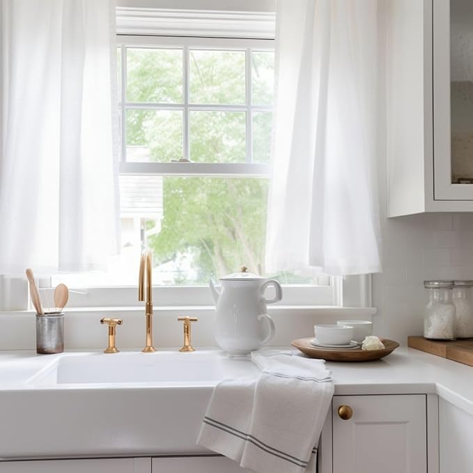 YoungsTex Small Linen Curtains 36 Inches Length for Kitchen - White Light Filtering Drapes with Bronze Grommet Light Filtering for Cafe/Half Window Short Curtain Decorative, 34 x 36 Inch, 2 Panels