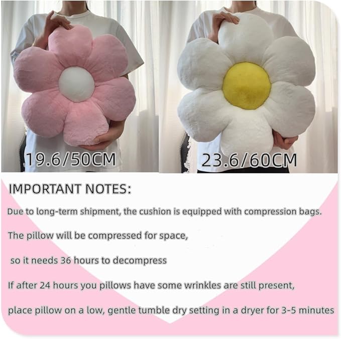 White Flower Pillow，23.62In Floor Pillow Cushion Flower Shaped Throw Pillow Cute Seating Cushion Home Decorative Pillows for Sofa Couch Bed