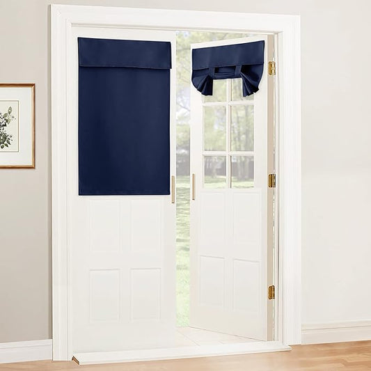 RYB HOME Blackout Door Curtain - Privacy Thermal Insulated Front/Tricia/Patio/French Door Window Curtains Sidelight Curtain Tie up Shade, W30 x L40 inch, 1 Panel, Navy