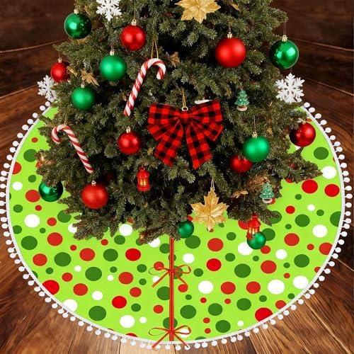 36 Inch Christmas Tree Skirt Red and Green Polka Dots Xmas Tree Skirt - Image 4