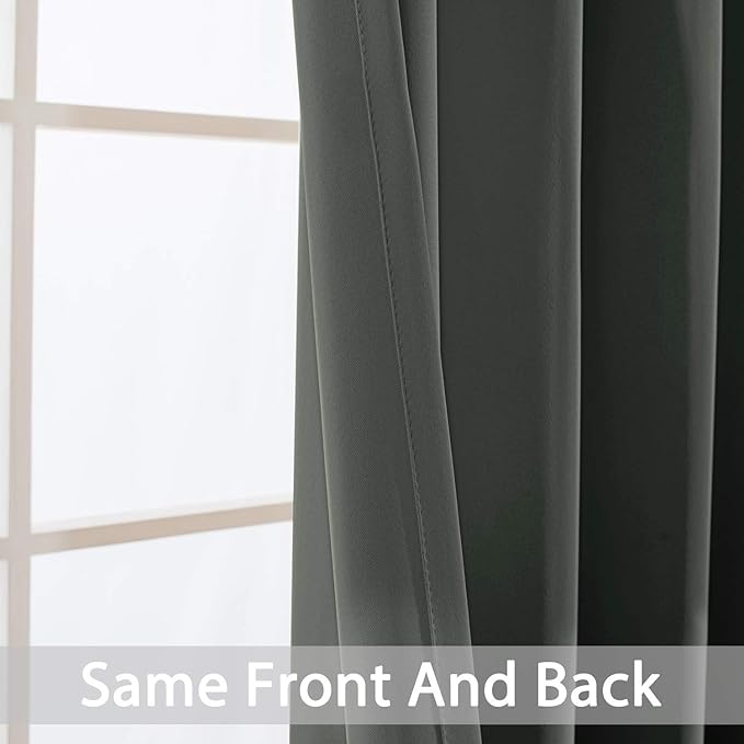 Yakamok Blackout Curtains Room Darkening Thermal Insulated with Grommet Window Curtain for Bedroom, 52 x 108inch,Dark Grey, 2 Panels
