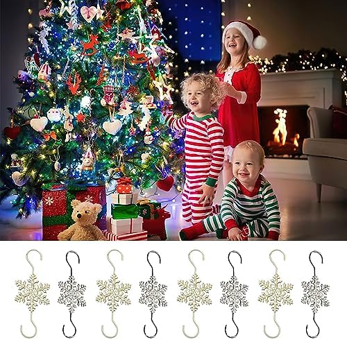 AUOCATTAIL 20 Pcs Snowflake Christmas Ornament Hooks Gold Silver Christmas Snowflakes S Hook Wire Coat Hanger Decorate for Xmas Winter Party Supplies 2.67 inch - Image 6