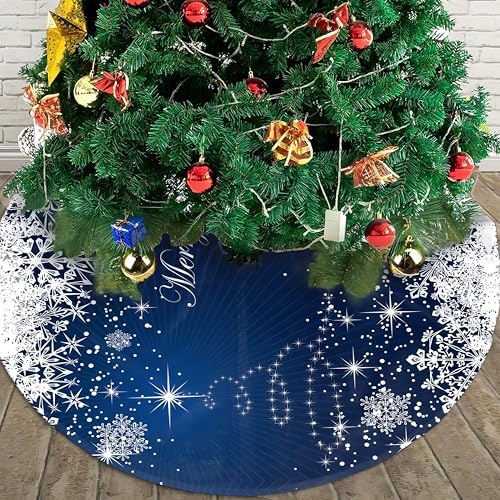 Blue Christmas Tree Skirt 36 Inch Soft Winter Snowflakes Tree Skirt Xmas Tree Skirt Winter Holiday Blue Christmas Trees Mat Decoration - Image 6