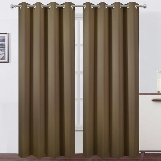 LEMOMO Blackout Curtains 52 x 90 inches Long Brown Curtains Set of 2 Panels Thermal Insulated Room Darkening Curtains for Bedroom