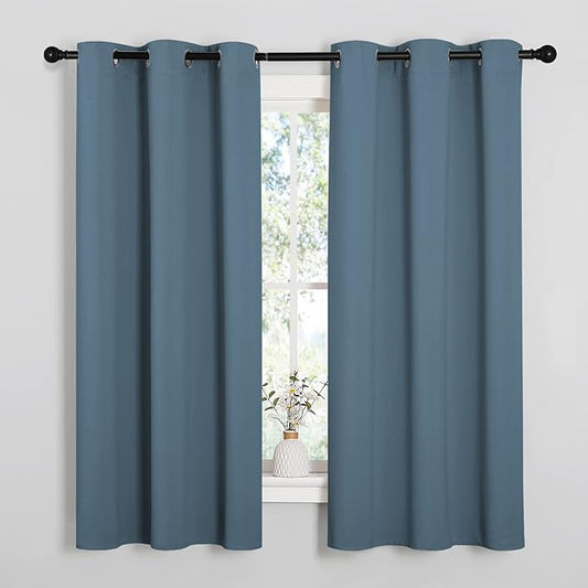 NICETOWN Smoky Blue Blackout Curtains 63 inches Length for Kitchen, 2 Panels, 34" Wide, Thermal Insulated Decoration Drapes for Small Window