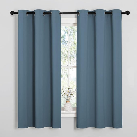 NICETOWN Smoky Blue Blackout Curtains 45 inches Length for Cafe, 2 Panels, 34" Wide, Thermal Insulated Decoration Drapes for Small Window