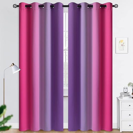 COSVIYA Grommet Ombre Room Darkening Curtains 84 inches Length for Living Room, Polyester Light Blocking Pink and Purple Gradient Window Drapes/Curtains for Kids/Girls Bedroom, 2 Panels, 52x84inches