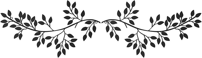 Hotop 2 Pieces Metal Tree Leaf Wall Decor Vine Olive Branch Leaf Wall Art Wrought Iron Scroll Sculptures Above the Bed, Living Room, Outdoor Decoration (Classic Style,Black)