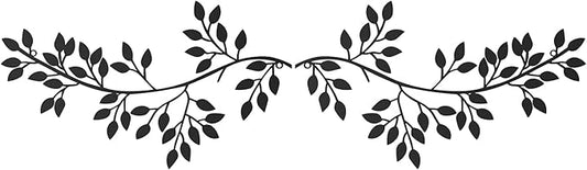 Hotop 2 Pieces Metal Tree Leaf Wall Decor Vine Olive Branch Leaf Wall Art Wrought Iron Scroll Sculptures Above the Bed, Living Room, Outdoor Decoration (Classic Style,Black)