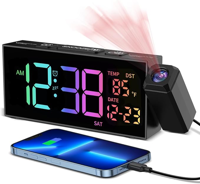 Netzu Projection Clock for Bedroom Ceiling, Alarm Clocks RGB by Netzu