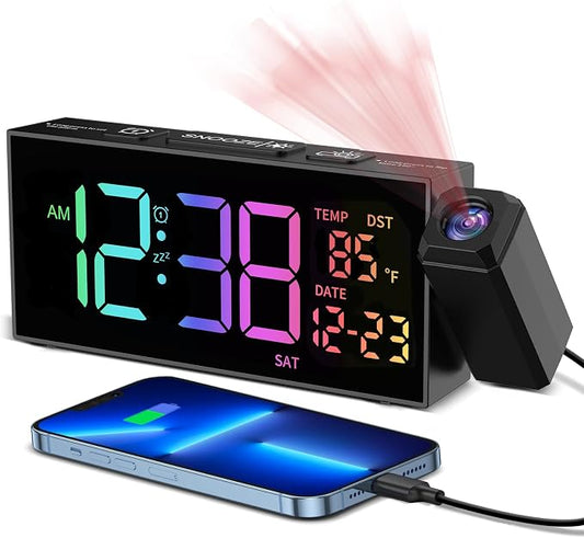 Netzu Projection Clock for Bedroom Ceiling, Alarm Clocks RGB by Netzu
