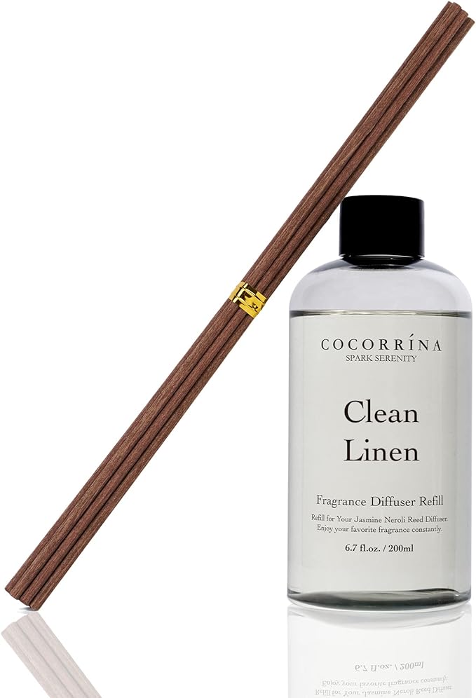 Cocorr??na Clean Linen Scented Reed Diffuser Oil with 8 Sticks Fragrance for Bedroom, Bathroom, Oil Diffuser, Home D??cor, 6.7 fl oz. (200 ml)