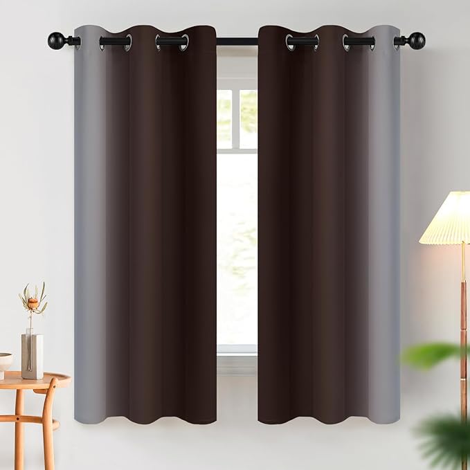 COSVIYA Curtains & Drapes Ombre Brown Curtains 63 inch Length 2 Panels, Grommet Room Darkening Light Blocking Insulated Thermal Gradient Window Curtains for Bedroom/Living Room,42x63 inches