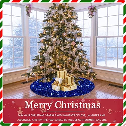 FANPROMS Blue Christmas Tree Skirt 21 Inches Sequin Xmas Tree Skirts Embroidered Velvet Tree Base Cover Shiny Glitter Tree Skirt Mat Royal Blue for Christmas Tree Decorations All Season Holiday Party - Image 6