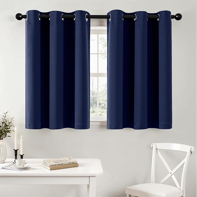 MIULEE Navy Blue Blackout Curtains for Bedroom Living Room 36 Inches Long 2 Panels, Thermal Insulated Room Darkening Drapes Grommet Noise Reducing Light Blocking Window Treatments 40x36 Inch