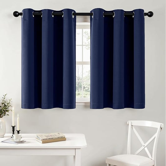 MIULEE Navy Blue Blackout Curtains for Bedroom Living Room 36 Inches Long 2 Panels, Thermal Insulated Room Darkening Drapes Grommet Noise Reducing Light Blocking Window Treatments 40x36 Inch
