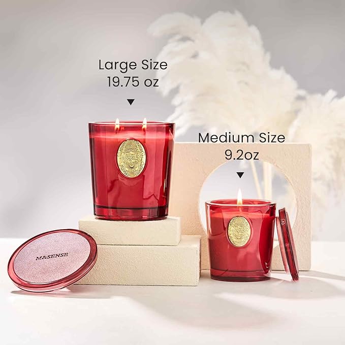 M&SENSE Large Two-Wick Strong Soy Candle | Red Camellia & Vivid Red | 19.8 oz, 120H Burn Time | Luxury Scented Candle for Women，for Relaxation,Home Décor,Sex