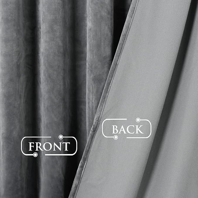 StangH 108 inches Long Curtains Light Grey Velvet - Blackout Thermal Insulated Curtain Panels for Patio Sliding Door, Grommet Design Portable Room Divider Temporary Curtains, W52 x L108, 2 Panels