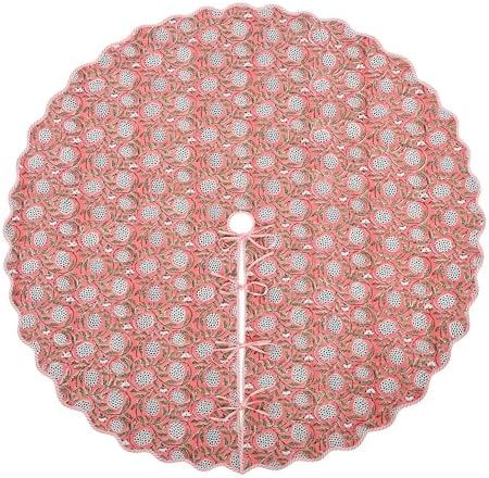 Ridhi Dark Salmon Hand Block Print Cotton Christmas Tree Skirt 60 Inch by Ridhi