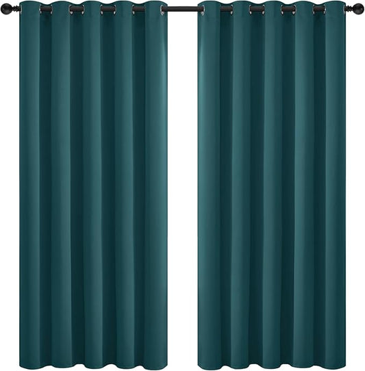 Yakamok Blackout Curtains for Bedroom 2 Panels Set Thermal Insulated Room Darkening Dark Black Out Drapery Grommet Window Treatments Drapes for Living Room, 70x84, Dark Teal
