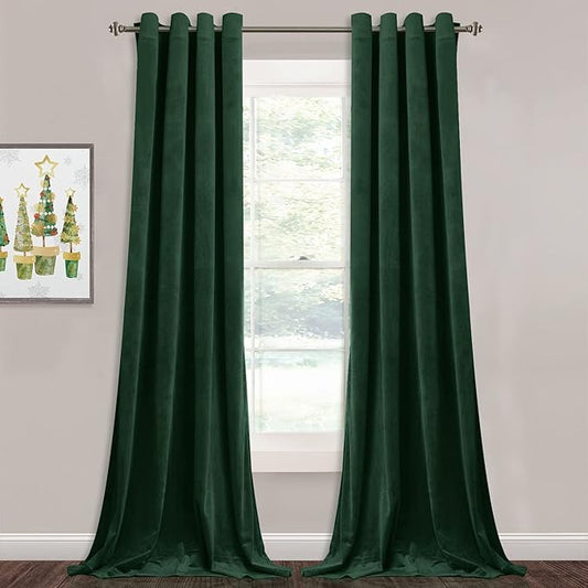 StangH Dark Green Velvet Curtains 84 inches - Room Darkening Curtain Panels for Living Room/Dining Backdrop/French Door Thermal Insulated Gorgeous Decor, W52 x L84 inch, 2 Panels