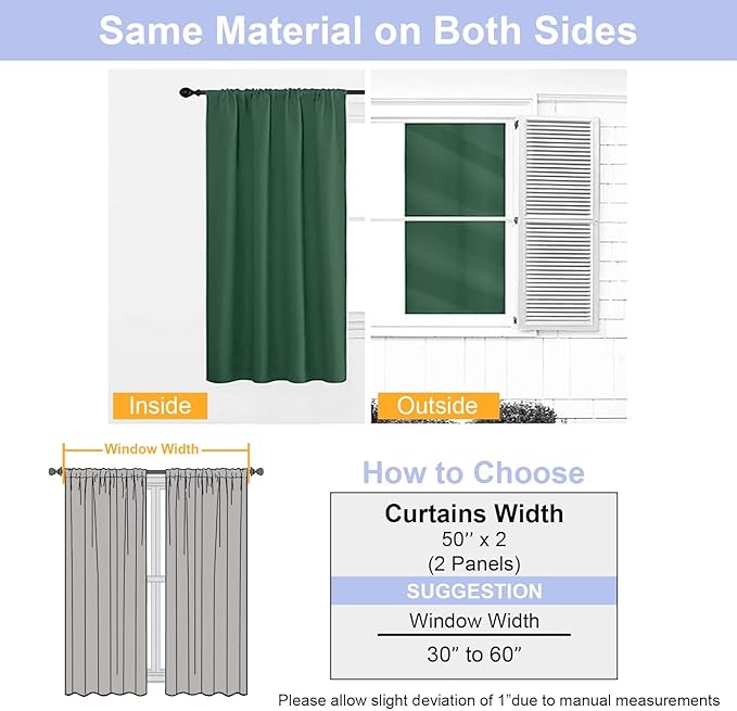 Simplebrand Ever Green Blackout Curtains for Bedroom 102 Inches Long 2 Panels, Solid Thermal Insulated, Energy Saving Living Room Window Treatment Curtains Blackout Drapes, W50 x L102 Inch, Ever Green