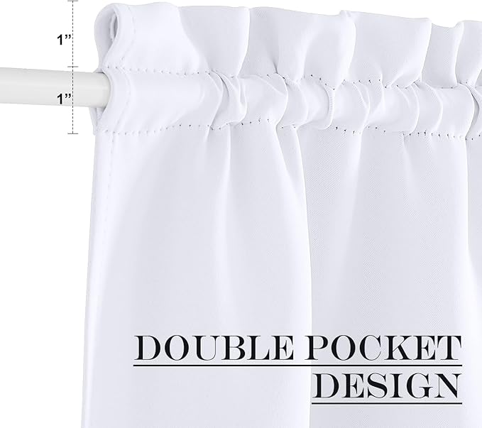 NICETOWN French Door Curtain - Rod Pocket Thermal Blackout Curtain for Glass Window, Kitchen and Patio Doors for Privacy, 36 x 40 Inches Long, 1 Panel with Tieback, Pure White