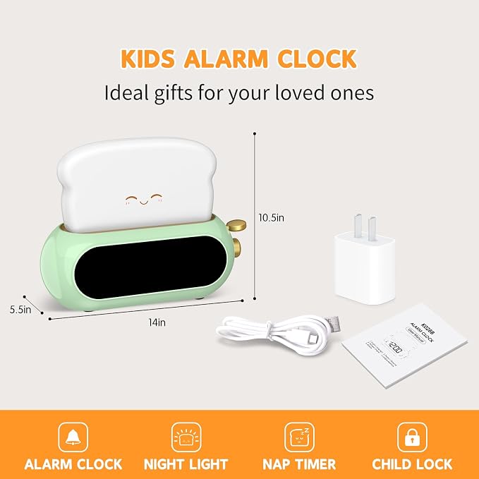 Kids Alarm Clocks for Bedroom, Cute Digital Clock with Night Light, 10 Ringtones, 10 Volumes, Nap Timer, Brightness Dimmer, Snooze, Bedside Alarm Clocks for Boys Girls Teens Birthday Gift, Plug-in Use - Image 7