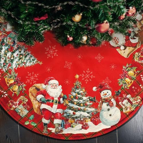 Double Sided Snowman Reindeer Santa Snowman Snowflake Christmas Tree Skirt, Snowman Tree Skirt for Winter Holiday Party Christmas Tree Skirt Decoration, 36 Inch Pink Tree Skirt by HEIFAM