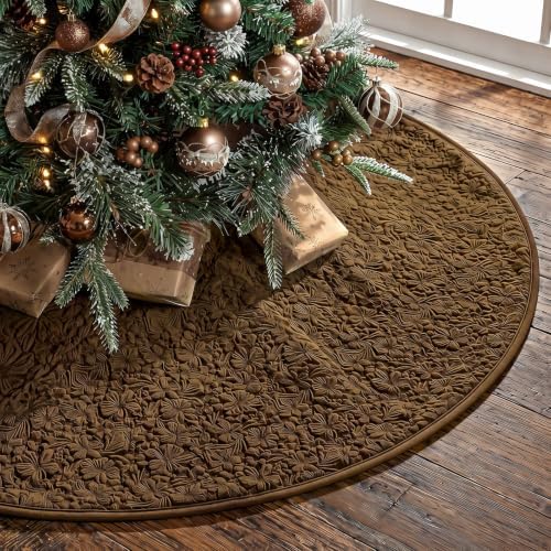 Skylety 48'' Christmas Tree Skirt Rug Embossing Xmas Tree Skirt, Brown by Skylety