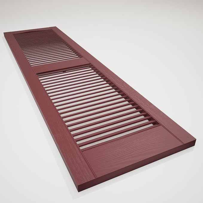 Ekena Millwork Lifetime Vinyl LL1S12X05200WN Standard Cathedral Top Center Mullion, Open Louver Vinyl Shutters, w/Installation Shutter-Lok's & Matching Screws (Per Pair), 12"W x 52"H, Wineberry