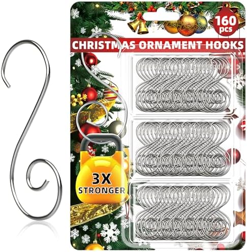 160 Pcs Christmas Ornament Hooks Silver S-Shaped Hangers with Storage Box Christmas Tree Hooks for Ornaments, Xmas Ornament Hangers for Tree Decoration by Unknown