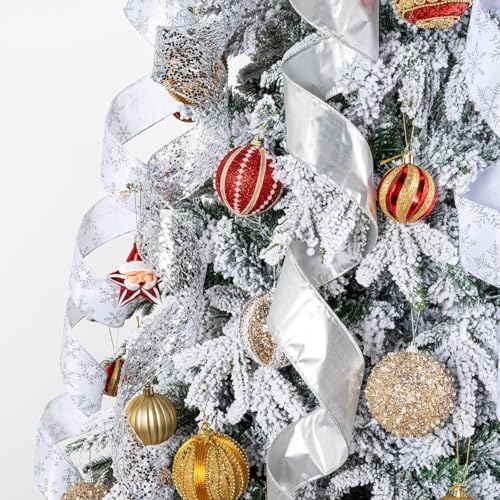 Silver Glitter Christmas Tree Topper Bow 11 Inch with 6 Ribbon Tails 3 Yards Long Wired Ribbon for Holiday Easy Style Party Decoration - Image 4