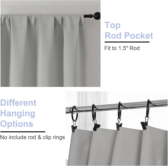 Simplebrand Ava Silver Grey Blackout Curtains for Bedroom 84 Inch Length 2 Panels Set, Solid Thermal Insulated Privacy Living Room Window Treatment Curtains Blackout Drapes, W50 x L84 Inch
