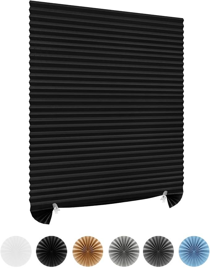 Window Blinds Cordless Blackout No Drill Cut to Size Clip On Stick On Self Adhesive Temporary Blinds Pleated Paper Blinds for Windows Doors Shades for Home Nursery Bedroom Kitchen Bathroom