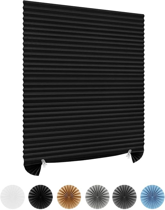 Window Blinds Cordless Blackout No Drill Cut to Size Clip On Stick On Self Adhesive Temporary Blinds Pleated Paper Blinds for Windows Doors Shades for Home Nursery Bedroom Kitchen Bathroom