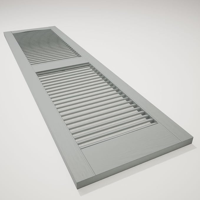 14 1/2"W x 60"H Lifetime Vinyl, Standard Cathedral Top Center Mullion, Open Louver Shutters, w/Installation Shutter-Lok's & Matching Screws (Per Pair), Platinum