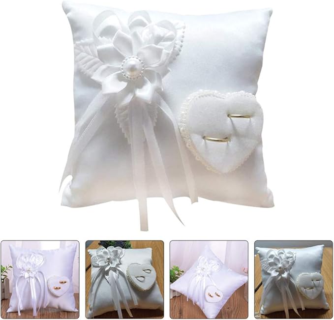 Veemoon Lace Pearl Wedding Ring Bearer Pillow Holder, 7.9 Inch Ring Bearer for Wedding