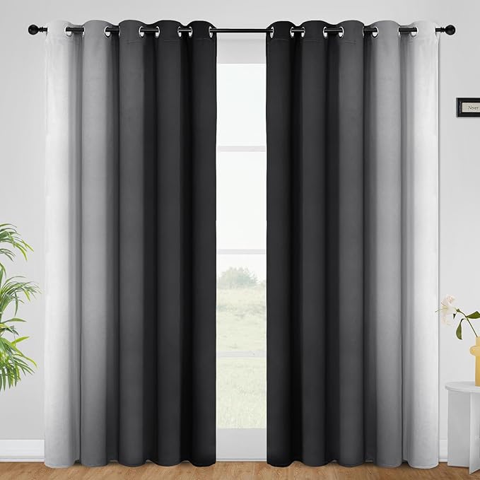 COSVIYA Curtains & Drapes Ombre Black Curtains 96 inch Length 2 Panels, Grommet Room Darkening Light Blocking Insulated Thermal Gradient Window Curtains for Bedroom/Living Room,62x96 inches