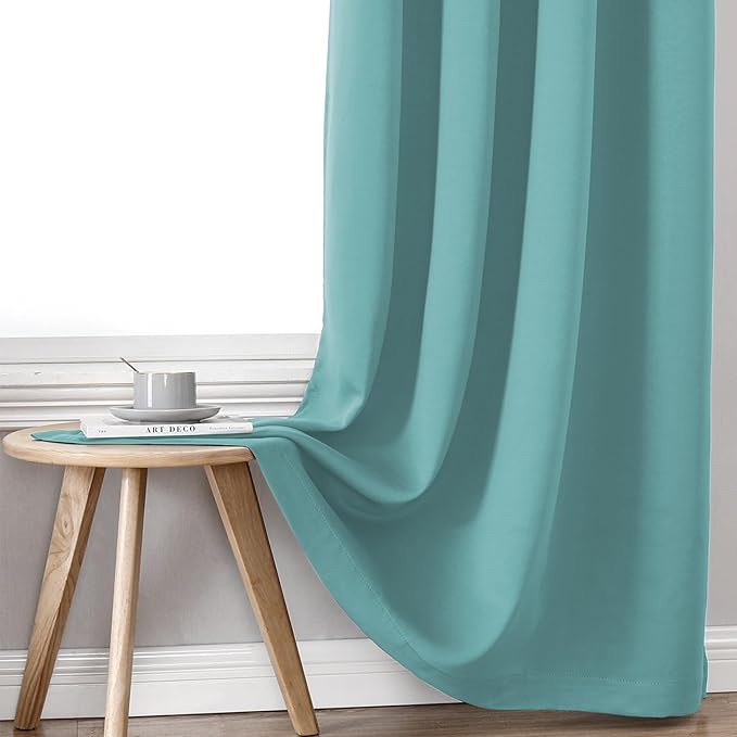 ChrisDowa 100% Blackout Curtains 54 inch Long for Bedroom with Black Liner, 2 Thick Layers Total Blackout Thermal Insulated Grommet Window Curtains 2 Panels Set (Aqua, 42 x 54 Inch)
