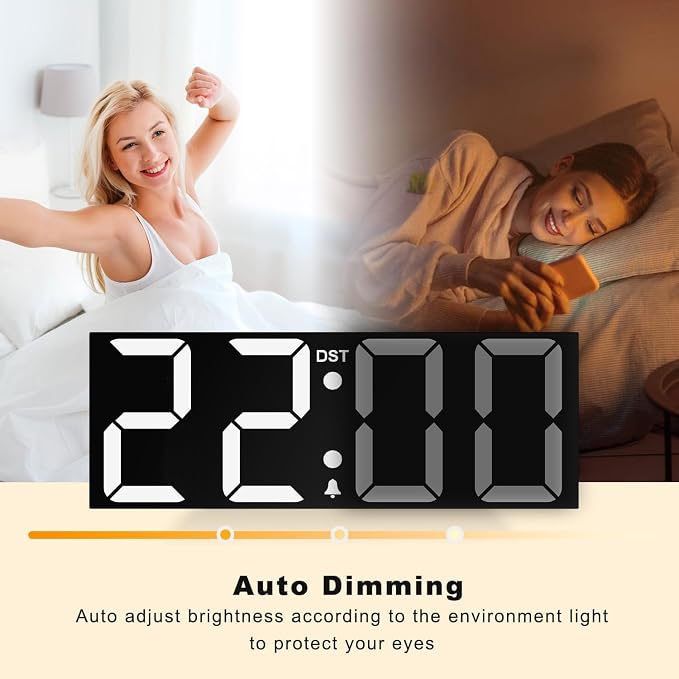 JALL 22" Large Digital Wall Clock, Big LED Display with Night Light, Auto Dimming & DST, Giant Alarm Clock for Seniors, Elderly Parents, Gift for Mom Dad (White) - Image 5