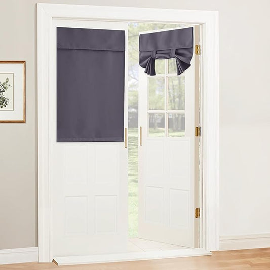 RYB HOME Blackout Door Curtains - Privacy French Door Shades Self Sticky Thermal Insulated Vertical Blinds Tricia Drapery for Sidelight Curtain, W26 x L40 inch, 1 Panel, Grayish Purple