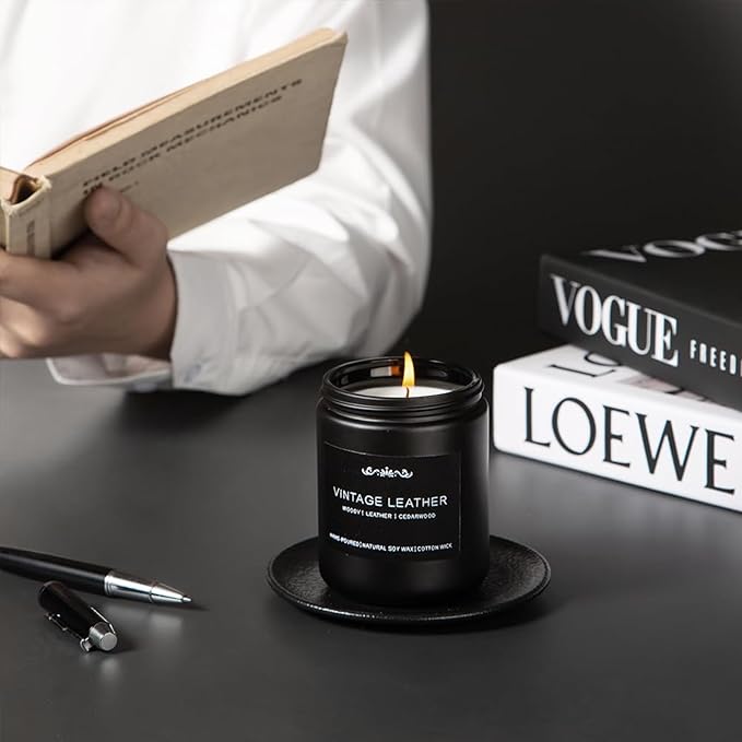 Scented Candles for Men - 42oz Soy Wax 300h Long Lasting Candle, Manly Scented Candles with Leather/Woods/Pine/Vanilla/Lavender/Amber -Mens Candle Gift Set for Birthday, Father's Day, Man Cave Decor