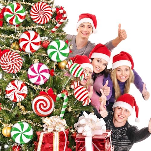 24 Pcs Large Christmas Decorations Indoor: Swirl Lollipop Christmas Tree Picks Red Green Candy Cane Design Decorations for Xmas Tree Topper Home Office Party Vase Decor - Image 5