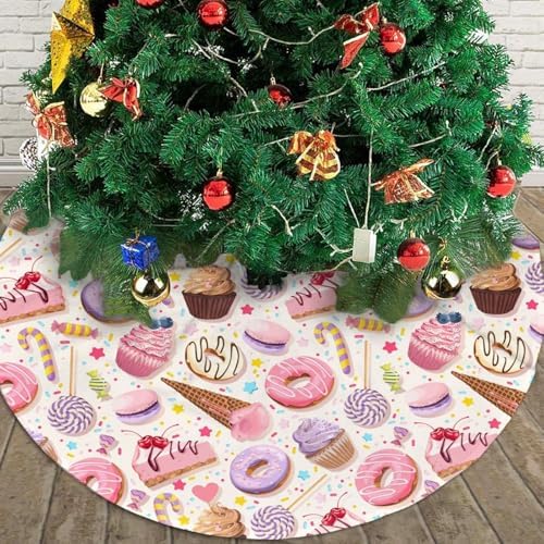 Lollipop Candy Macaroon Cupcake Christmas Tree Skirt 36" for Xmas Halloween New Year Holiday Party Home Tree Mat Decor Ornaments Decoration - Image 4