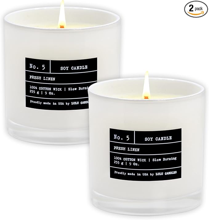 Lulu Candles | Fresh Linen | Luxury Scented Soy Jar Candle | Hand Poured in The USA | Highly Scented & Long Lasting (9 Oz. 2 Pack)