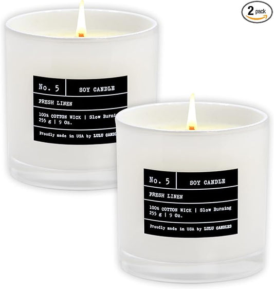 Lulu Candles | Fresh Linen | Luxury Scented Soy Jar Candle | Hand Poured in The USA | Highly Scented & Long Lasting (9 Oz. 2 Pack)