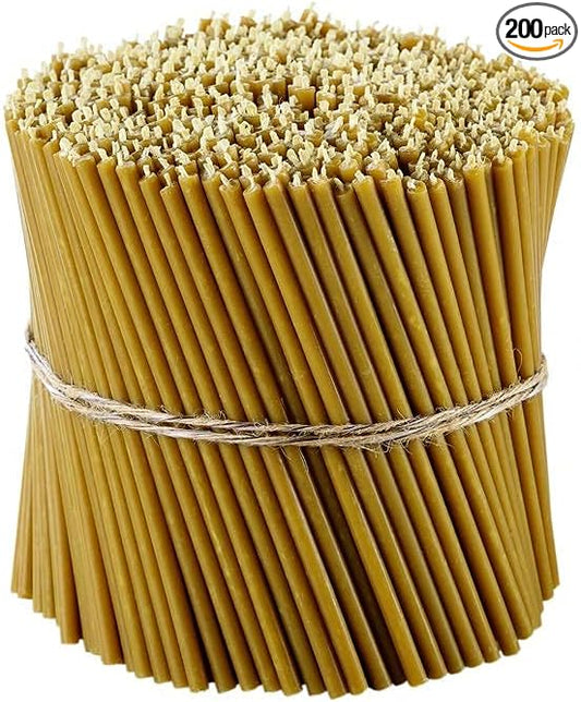 Danilovo Pure Beeswax Candles - Honey-Scented, Decorative Thin Taper Candles - Ideal for Birthday Decoration or Church Prayers - Drip Free, Tall & Smokeless Pack of 200 pcs, 6.5 x 0.22 inch
