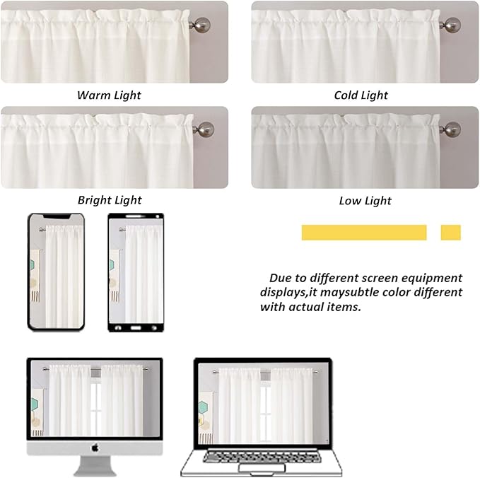 Chyhomenyc Bedroom Curtains 54 Inch Length 2 Panels, Faux Linen Textured Semi Light Filtering Soft Airy Yellowish Window Treatment Drapes for Living Room, Each 30Wx54L, Cream???prev. Ivory???